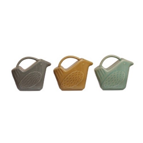5 OZ. STONEWARE BIRD SHAPED CREAMER, 3 COLORS