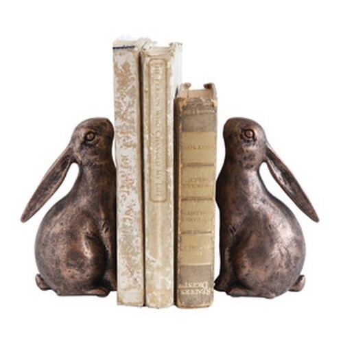 RABBIT BOOKENDS, BRONZE FINISH, SET OF 2