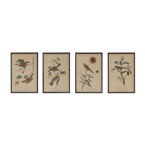 WOOD FRAMED WALL  VINTAGE  BIRD&amp; FLOWER EACH