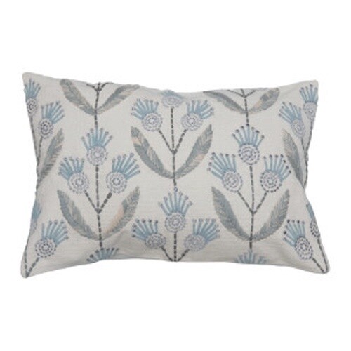 COTTON EMBROIDERED LUMBAR PILLOW W/ FLOWE