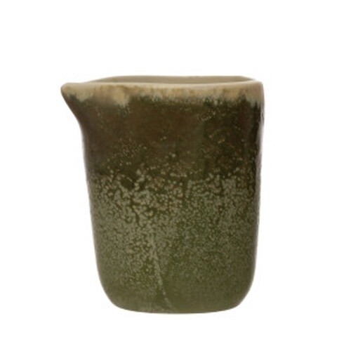 6 OZ. STONEWARE CREAMER, REACTIVE GLAZE, GREEN