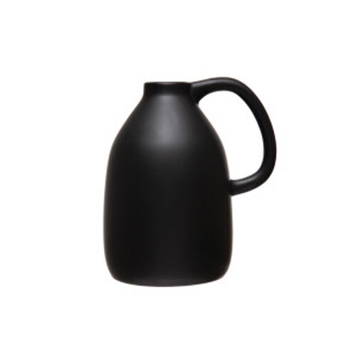 CERAMIC VASE W/ HANDLE, MATTE BLACK