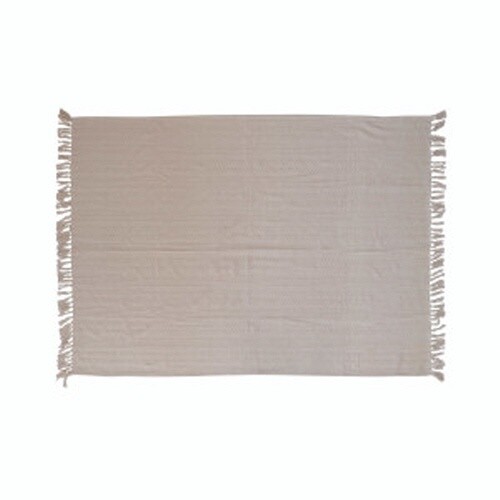 60"L X 50"W WOVEN RECYCLED COTTON THROW W/ FRINGE, CREAM COLOR