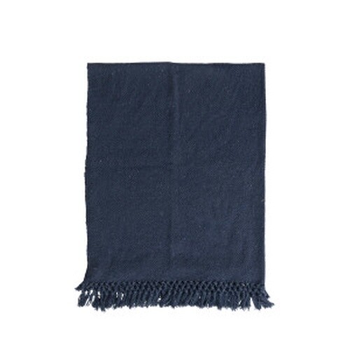 60"L X 50"W WOVEN RECYCLED COTTON BLEND THROW , NAVY COLOR