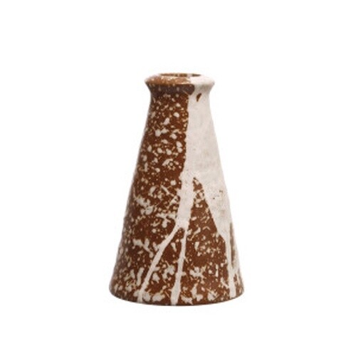 STONEWARE TAPER HOLDER,WHT/BRWN