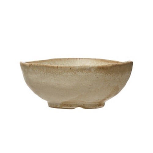 STONEWARE ORGANIC SHAPED BOWL, REACTIVE GLAZE, MATTE WHITE (