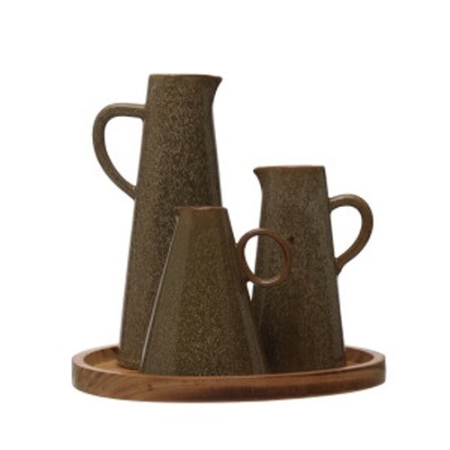 16 OZ. STONEWARE PITCHERS/VASES, REACTIVE GLAZE, BROWN SP