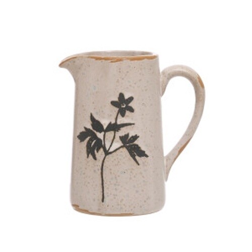6 OZ. DEBOSSED STONEWARE CREAMER W/ FLOWERS