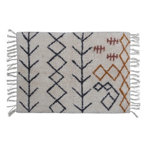 2' X 3' COTTON TUFTED RUG W/ ABSTRACT DESIGN &amp; FRING