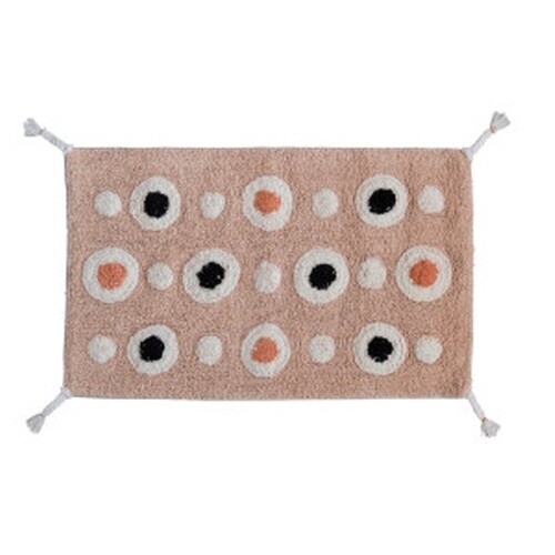 33"L X 21"W COTTON TUFTED BATH MAT W/ CIRCLE PATTERN &amp; BRAIDED TASSEL