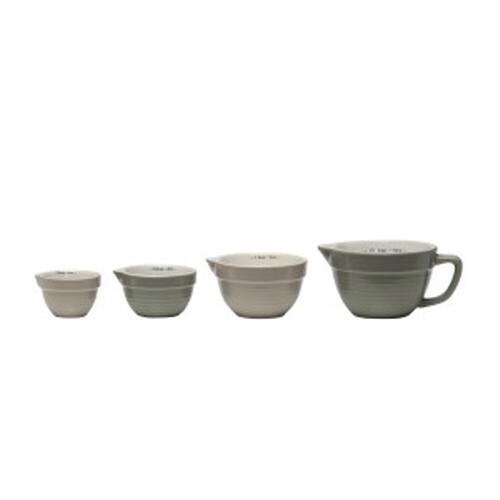 1-1/2, 1, 1/2 &amp; 1/4 CUP STONEWARE BATTER BOWL MEASURING CUPS, GREY, SET OF 4