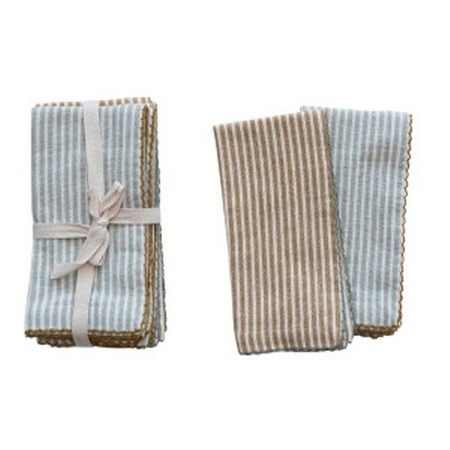18" SQUARE COTTON NAPKINS W/ STRIPES, 2 COLORS, SET OF 4