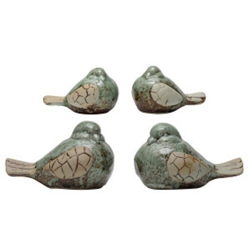 5-1/4"L &amp; 3"L STONEWARE BIRD, AQUA, SET