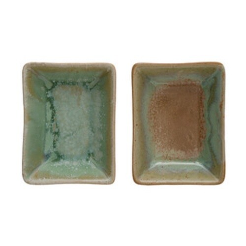 4"L X 3"W STONEWARE DISH, OPAL REACTIVE GLAZE,