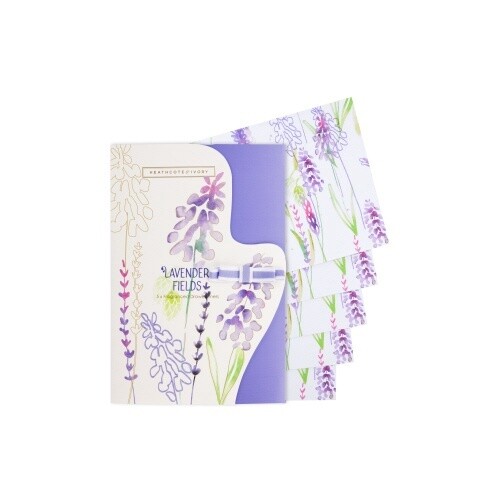LAVENDER FIELDS FRAGRANCED DRAWER LINERS IN ENVELOPE STYLE AND DISPLAY TRAY