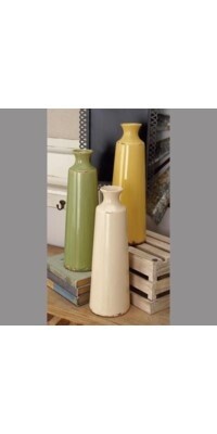 CERAMIC VASES SET 3 CERAMIC GRN/GLD/CRM