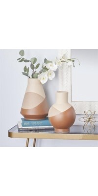 Vases set/2 beige &amp; brown ceramic 11-12H