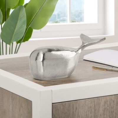 SILVER WHALE DECOR 3.5"H