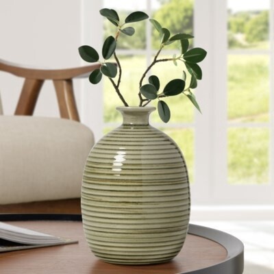 BROWN BUD VASE GLAZED 7.75"H