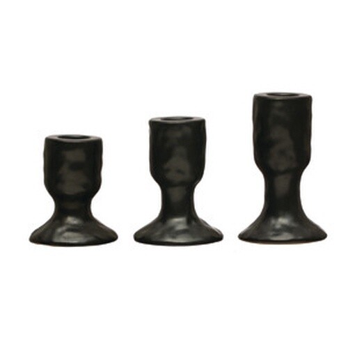 SET 3 TAPER HOLDERS BLACK GLAZE
