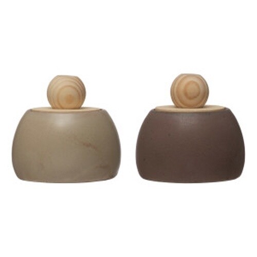 CANNISTER STONEWARE W/PINE LID