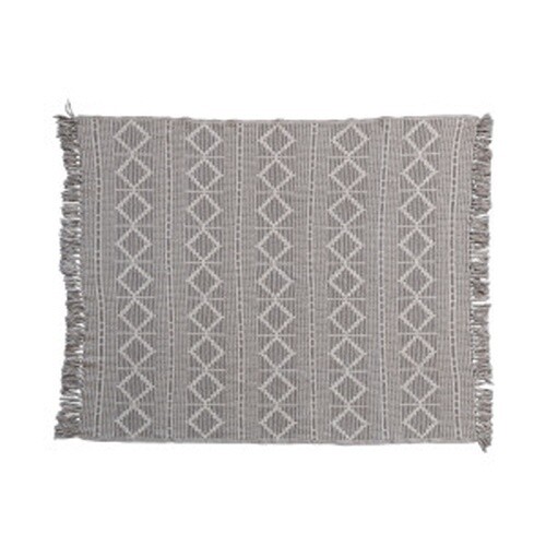 60"L x 50"W Recycled Cotton Jacquard Throw w/ Diamond Pattern, Grey &amp; Natural
