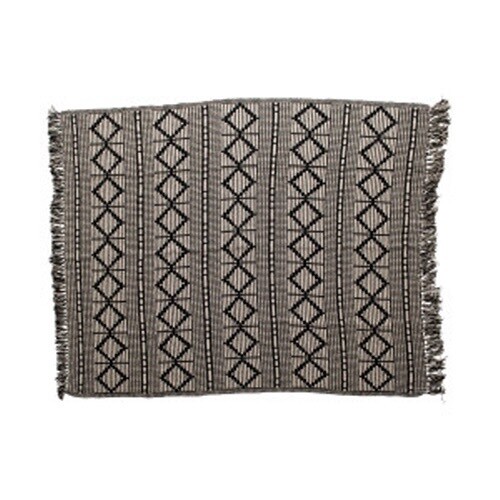 60"L x 50"W Woven Recycled Cotton Blend Throw w/ Fringe, Black &amp; BeigeHome Accessories