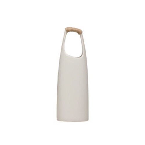 5-1/4"L x 3"W x 15-1/4"H Stoneware Vase w/ Rattan Wrapped Handle, White