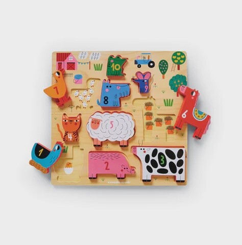 10-Piece Stacking Wood Puzzle - 123 Barnyard
