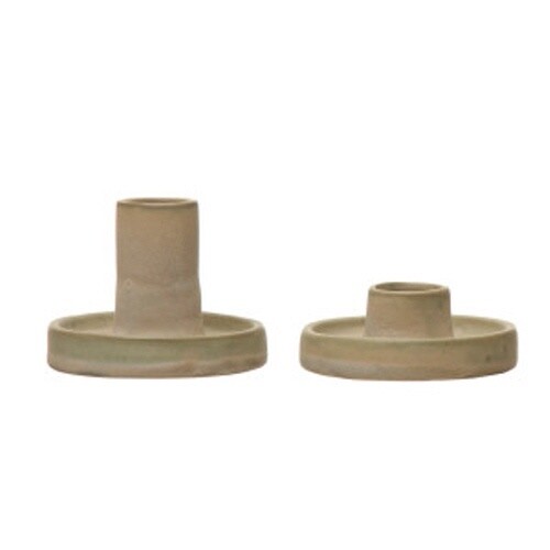 Home Accessories3-1/4" Round x 2-1/2"H &amp; 3-1/4" Round x 1-1/4"H Stoneware Taper Holders, Reactive Glaze, Cream Color