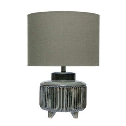 stoneware footed lamp with linen shade 12"x18"H