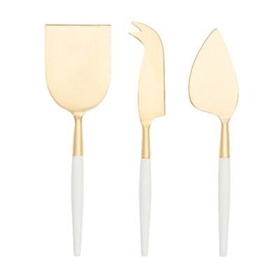 CHEESE SET WHITE/BRASS 3PC