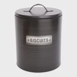 BLACK AND SILVER BISCUIT TIN