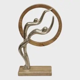 ABSTRACT ORNAMENT SILVER COUPLE IN WOODEN CIRCLE