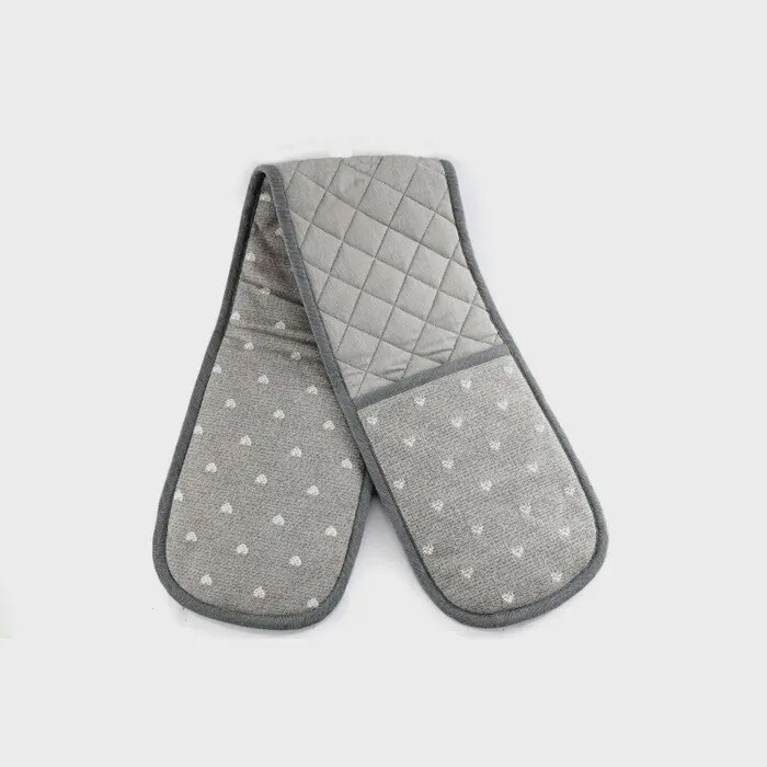 KITCHEN DOUBLE OVEN GLOVE - GREY HEART PRINT