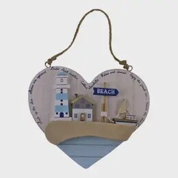 SEASHORE HEART WOODEN HANGER