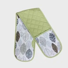KITCHEN DOUBLE OVEN GLOVE - GREEN LEAF PRINT