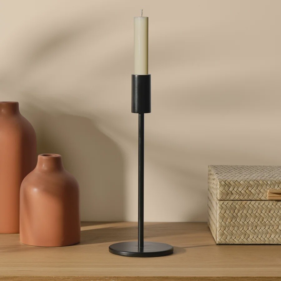 Lumen Matte Black 10.25h" Metal Taper Candle Holder