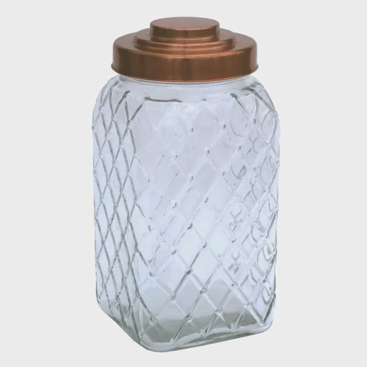 Copper Lidded Square Glass Jar - 12 Inch Large
