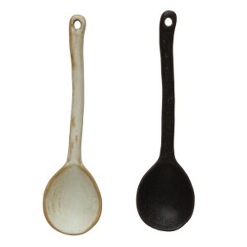 5-3/4"L Stoneware Spoon, Reactive Glaze