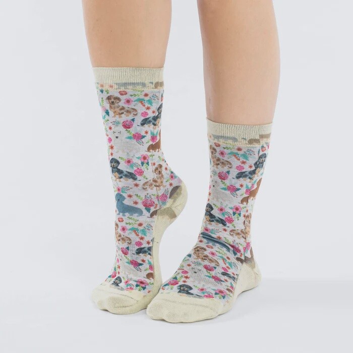 WOMENS SOCKS FLORAL DACHSHUNDS