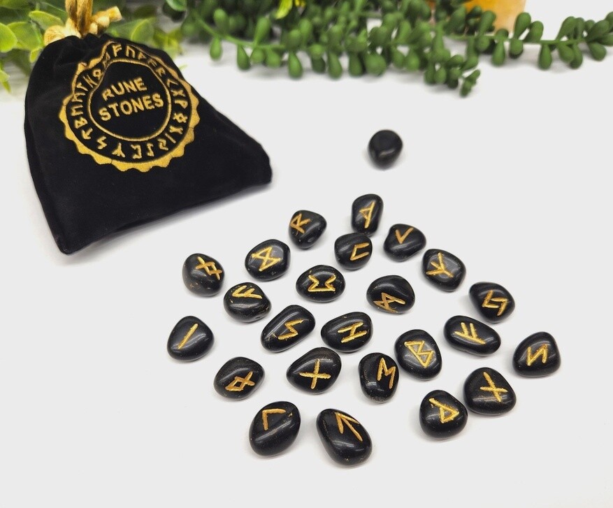 BLACK OBSIDIAN GEMSTONE RUNES
