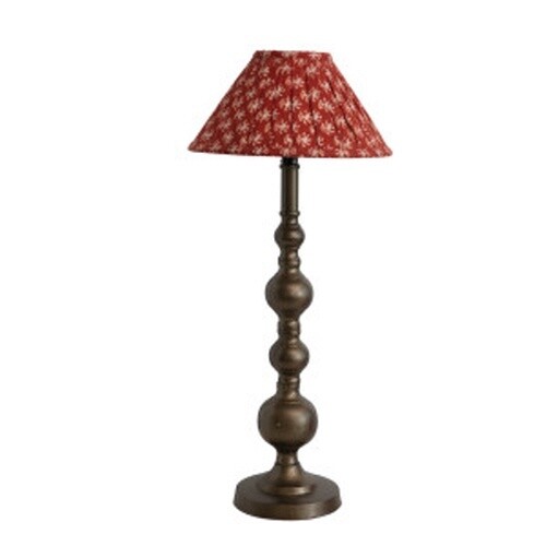 CANDLESTICK LAMP WITH RED SHADE