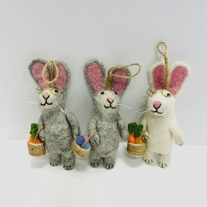 White and Grey Easter Bunny Ornament