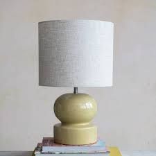 CERAMIC TABLE LAMP W/ LINEN SHADE &amp; INLINE SWITCH, CELERY GREEN (40 WATT B