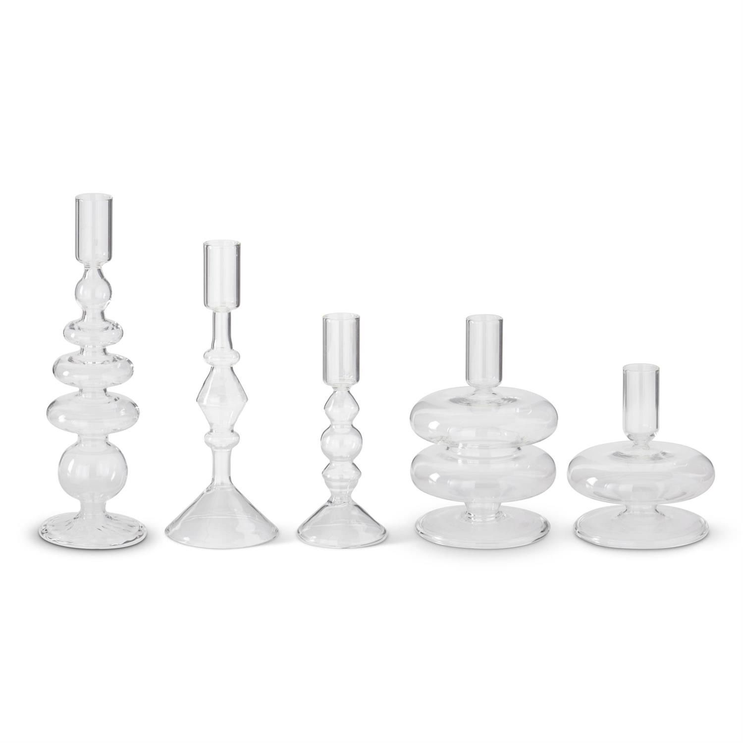 CLEAR GLASS TAPER HOLDER ASST SYLES