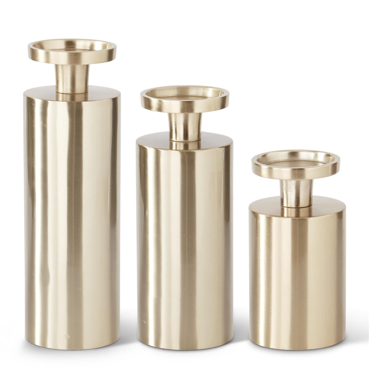 GOLD ROUND CANDLE HOLDERS SET OF 3