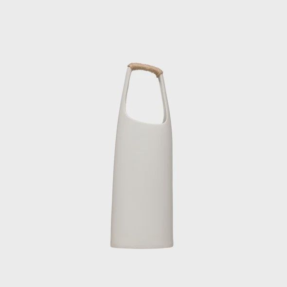 WHITE VASE WITH JUTE HANDLE