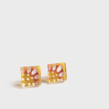 glass hand painted square studs asst