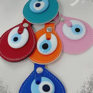 Faux leather evil eye keychain